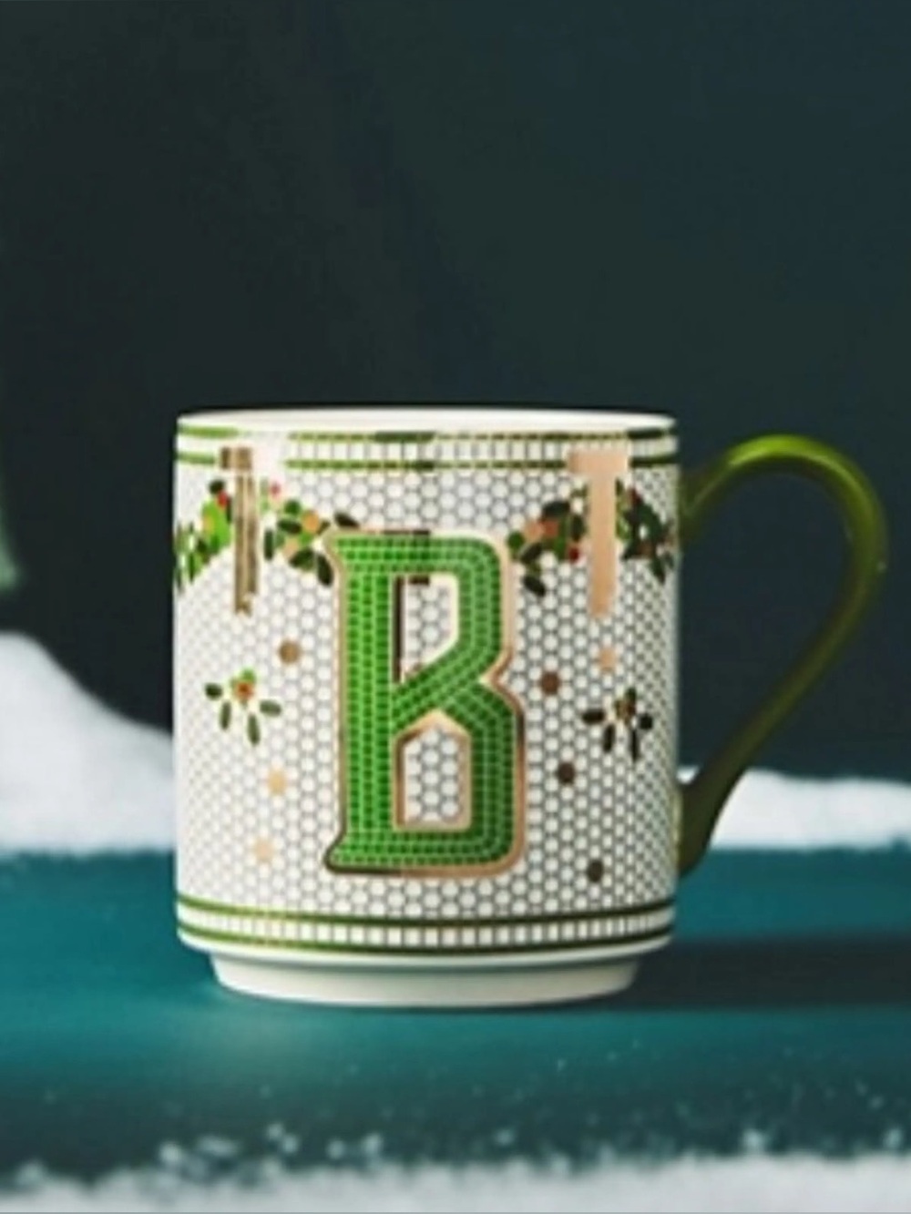 NWT Anthropologie | Festive Bistro Tile Stoneware Monogram Mug | Letter “B”